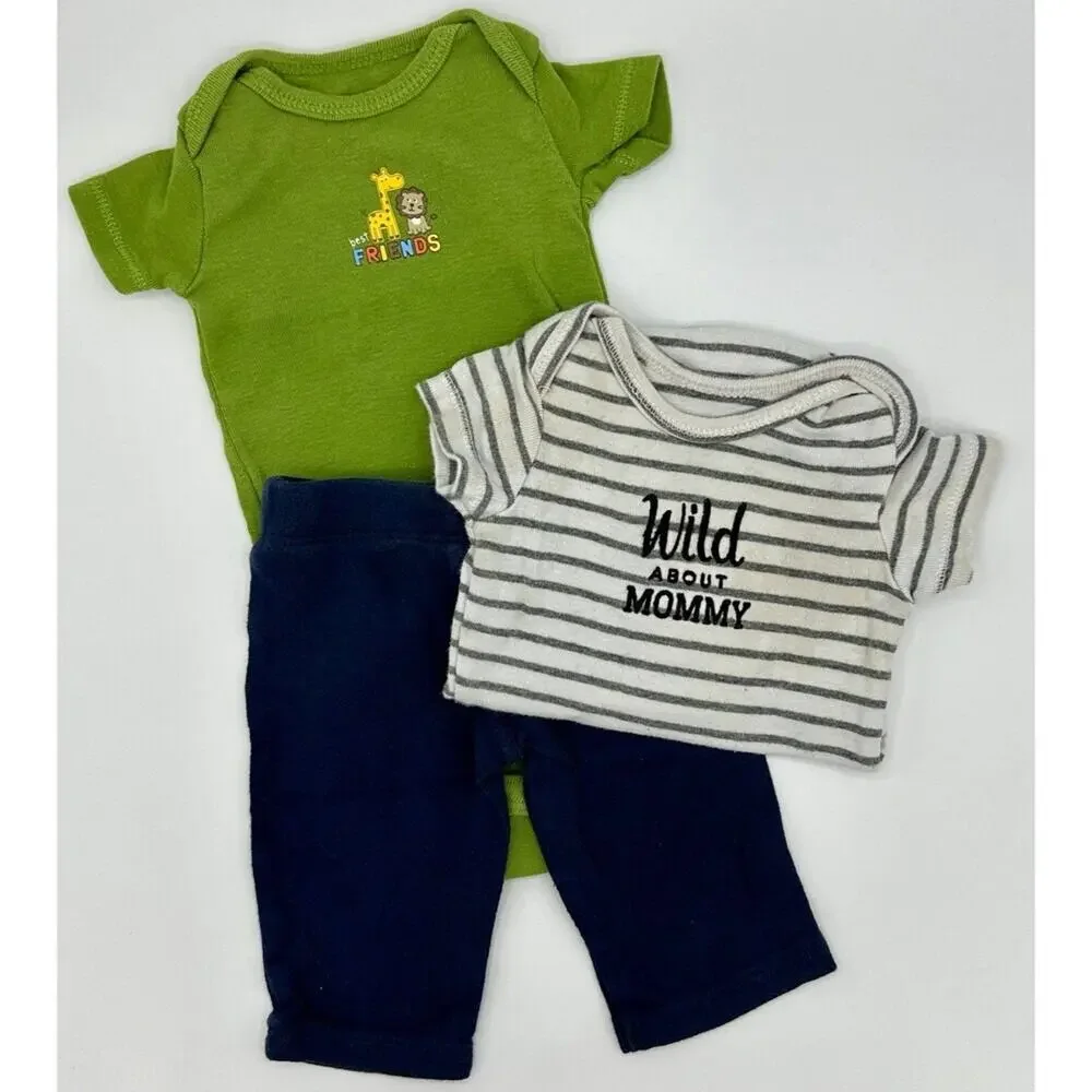 Carter’s 3-Piece Wild Set Size NB Green Blue Mommy Animals (940)